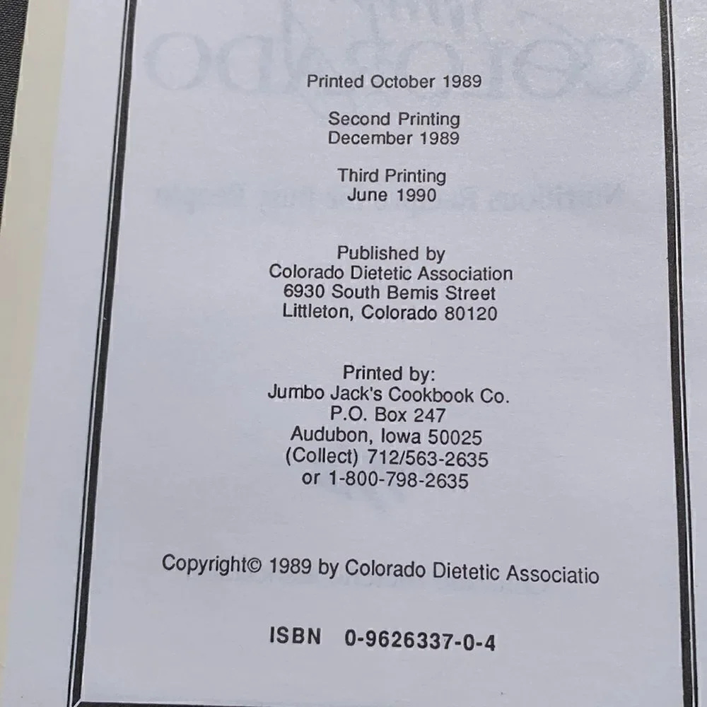 Vintage Simply Colorado 1989 Dietetic Association Recipes for Busy Active People